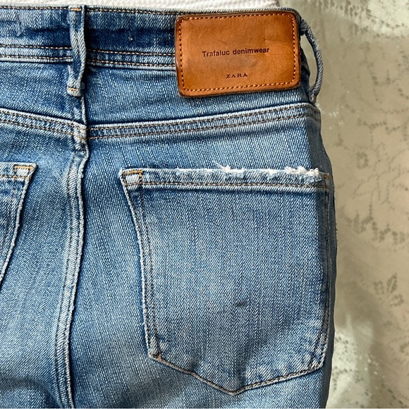 Zara Shredded Embroidered Blue Jeans 00 Distressed Boho High Waisted Cottagecore - Picture 9 of 11